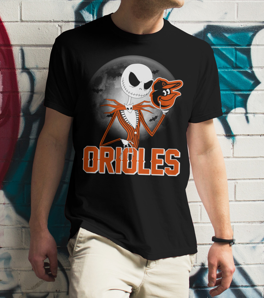 Jack Skellington Halloween Orioless Moon Bat T-Shirt