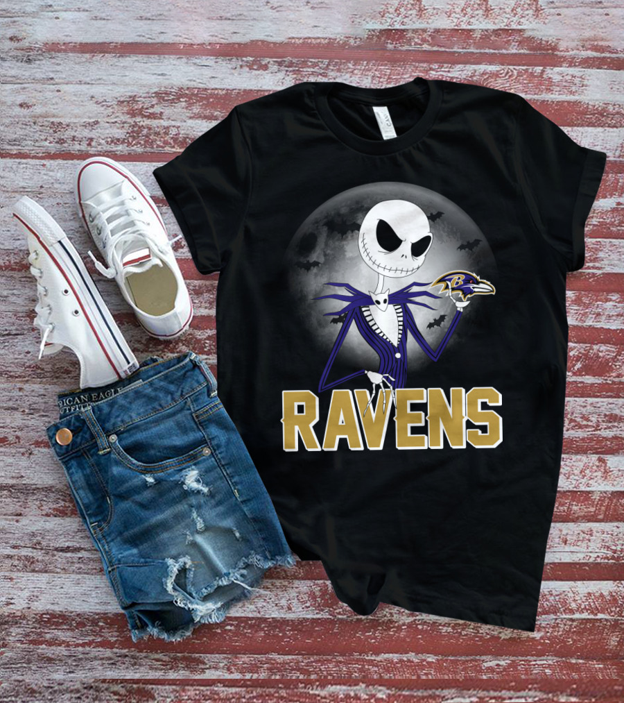 Jack Skellington Baltimore Ravens Halloween Moon Ravens T-Shirt