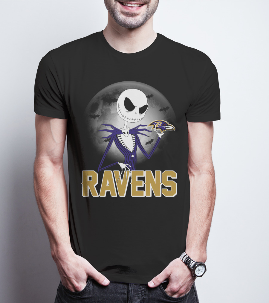Jack Skellington Baltimore Ravens Halloween Moon Ravens T-Shirt