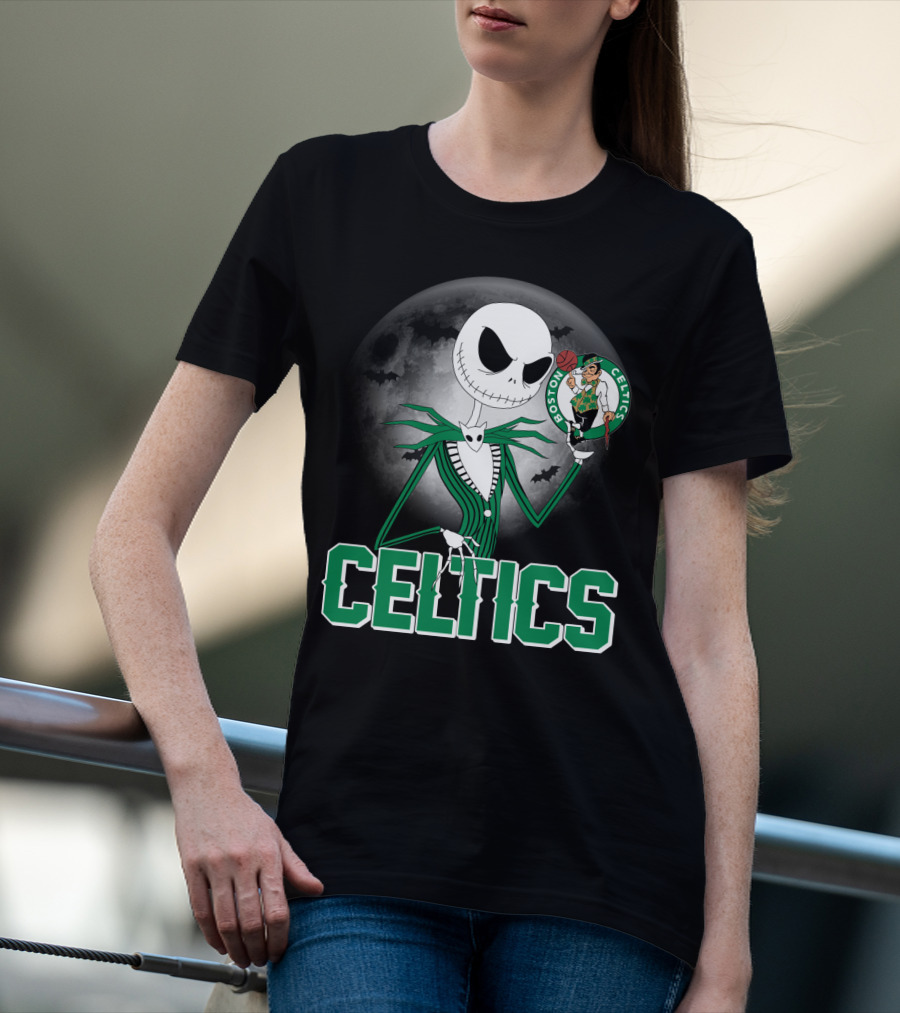 Celtics Jack Skellington Halloween Boston Celtics Moon And Bats T-Shirt
