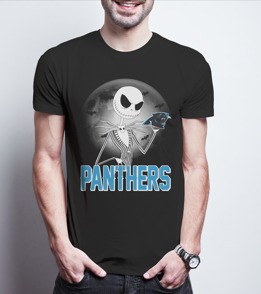 Jack Skellington Panthers Halloween Carolina Panthers Logo Moon Bats T-Shirt