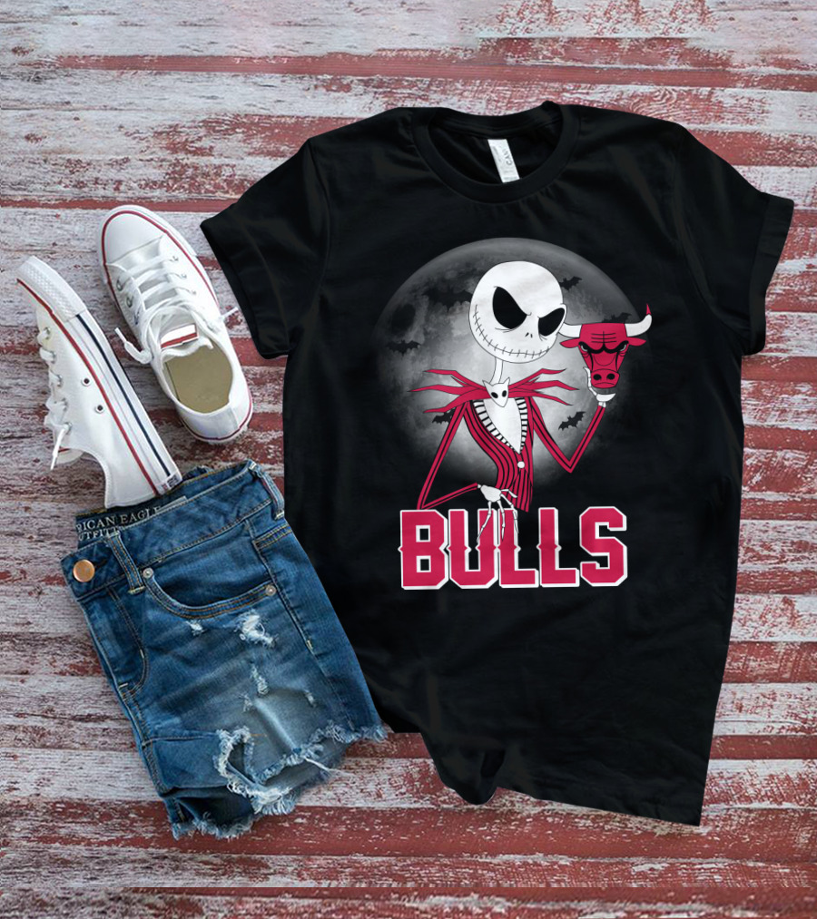 Jack Skellington Halloween Bulls Moon Chicago T-Shirt
