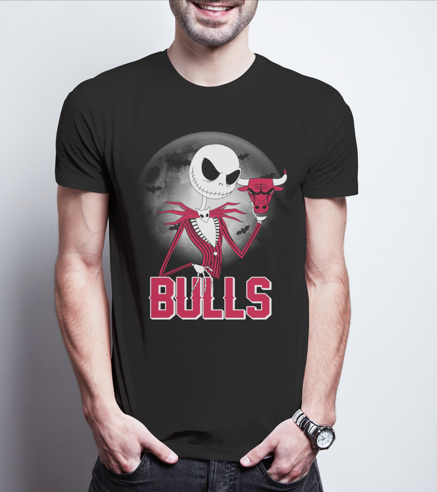 Jack Skellington Halloween Bulls Moon Chicago T-Shirt