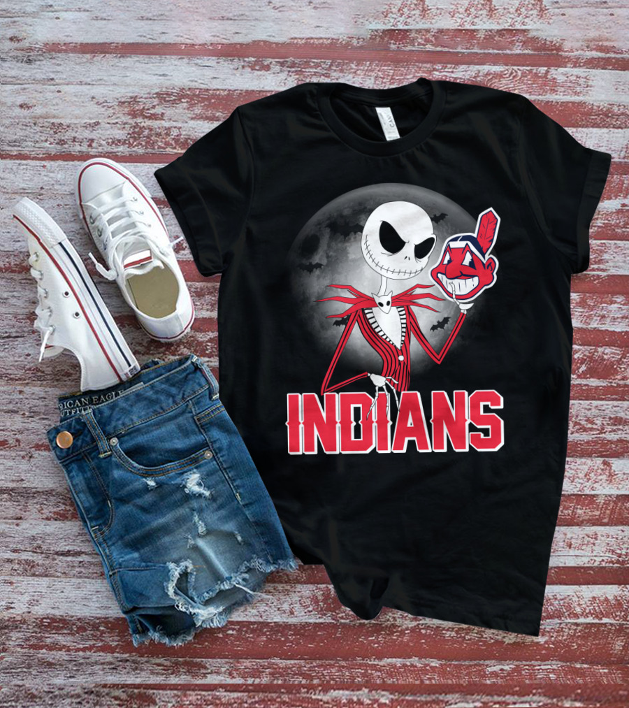 Jack Skellington Halloween Moon Cleveland Indians T-Shirt