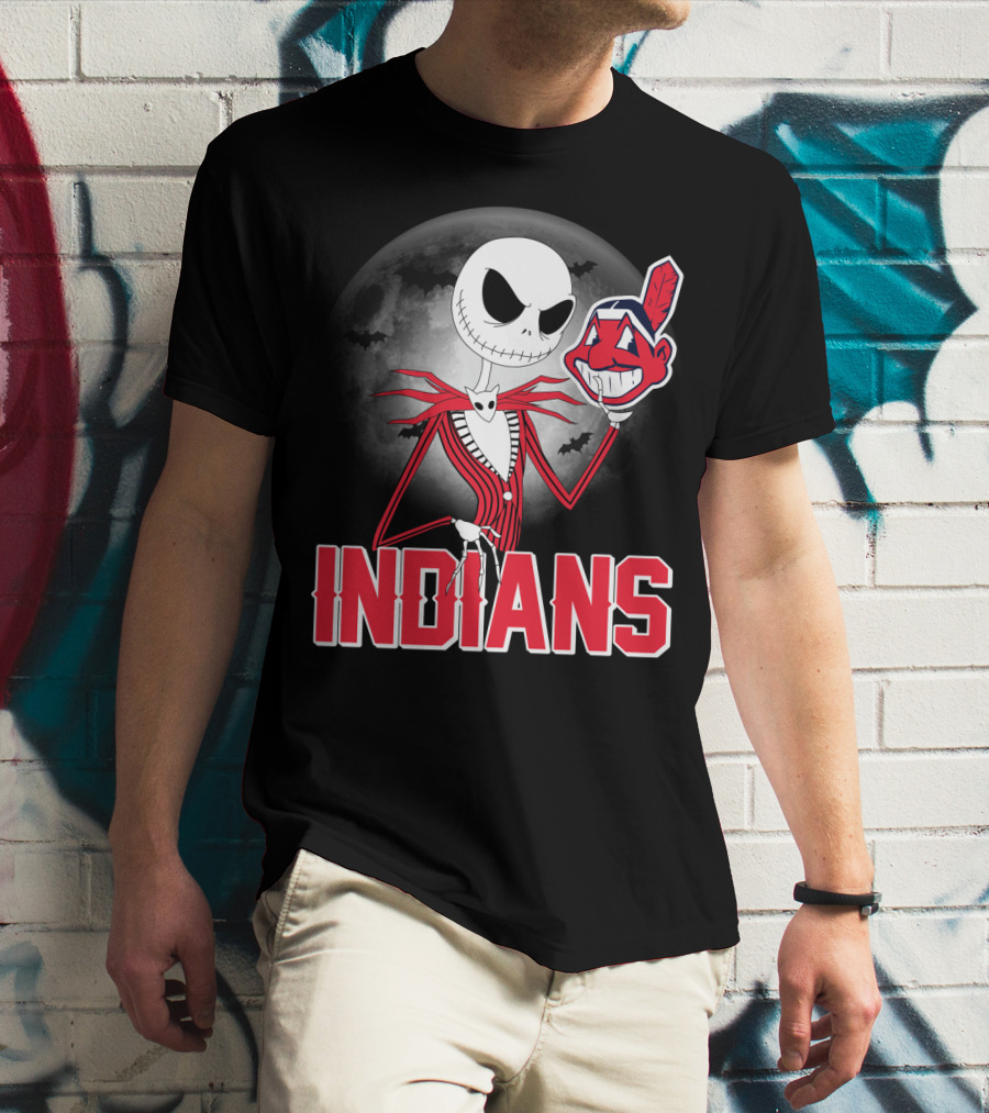 Jack Skellington Halloween Moon Cleveland Indians T-Shirt