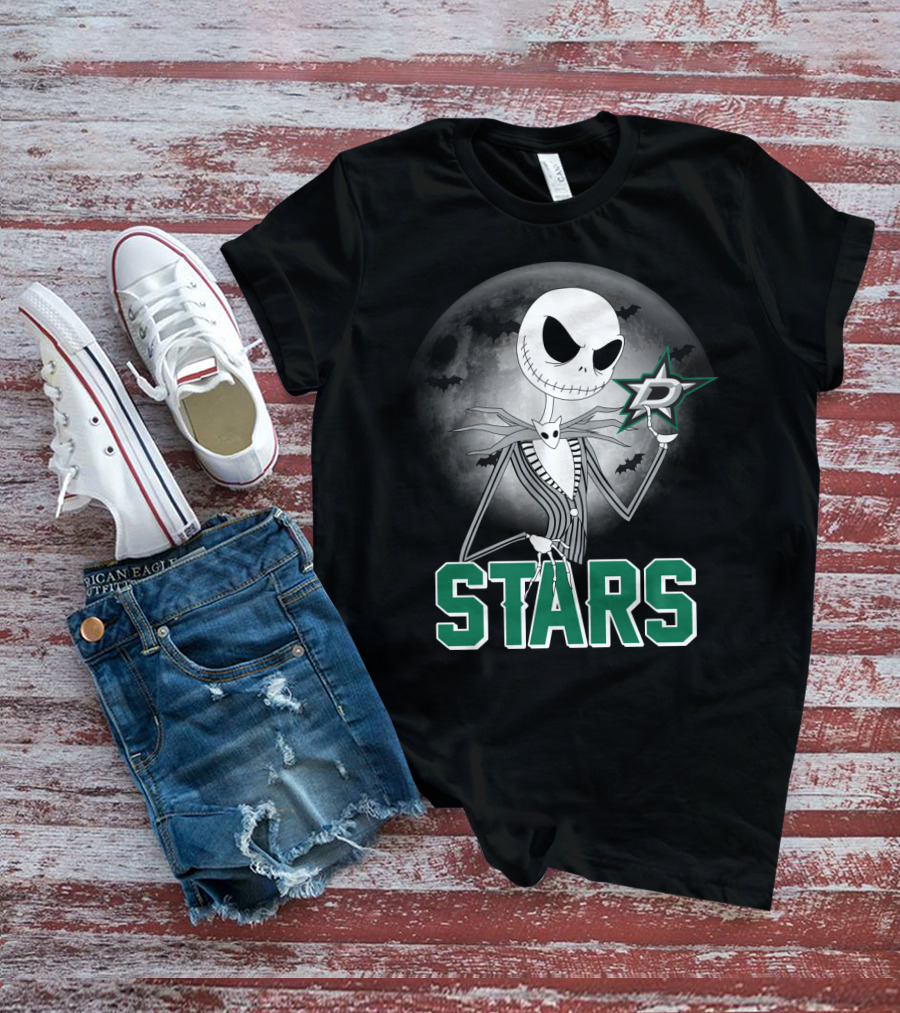 Jack Skellington Dallas Stars Halloween Moon Background Fan T-Shirt