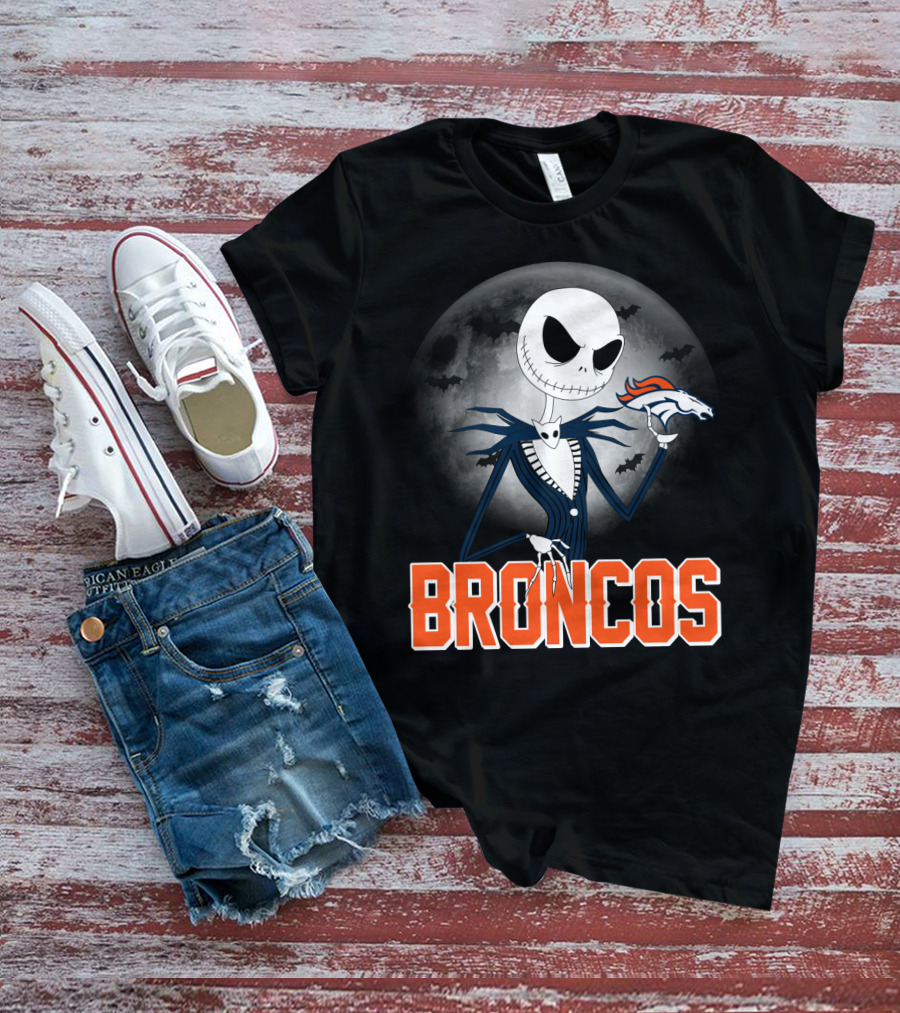 Jack Skellington Broncos Halloween Mashup Denver Broncos Sports Fan T-Shirt