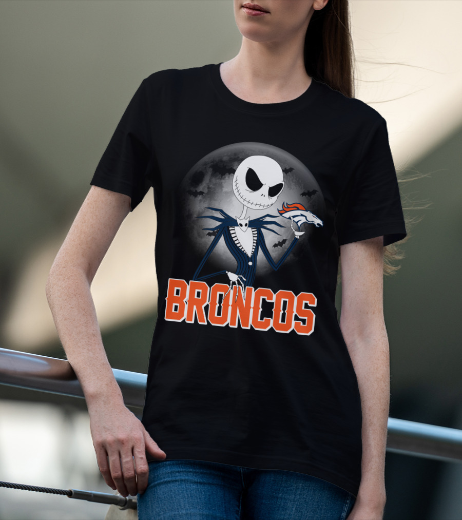 Jack Skellington Broncos Halloween Mashup Denver Broncos Sports Fan T-Shirt