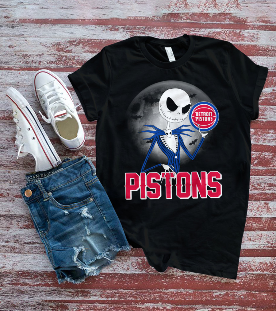 Jack Skellington Detroit Pistons Halloween Moon T-Shirt