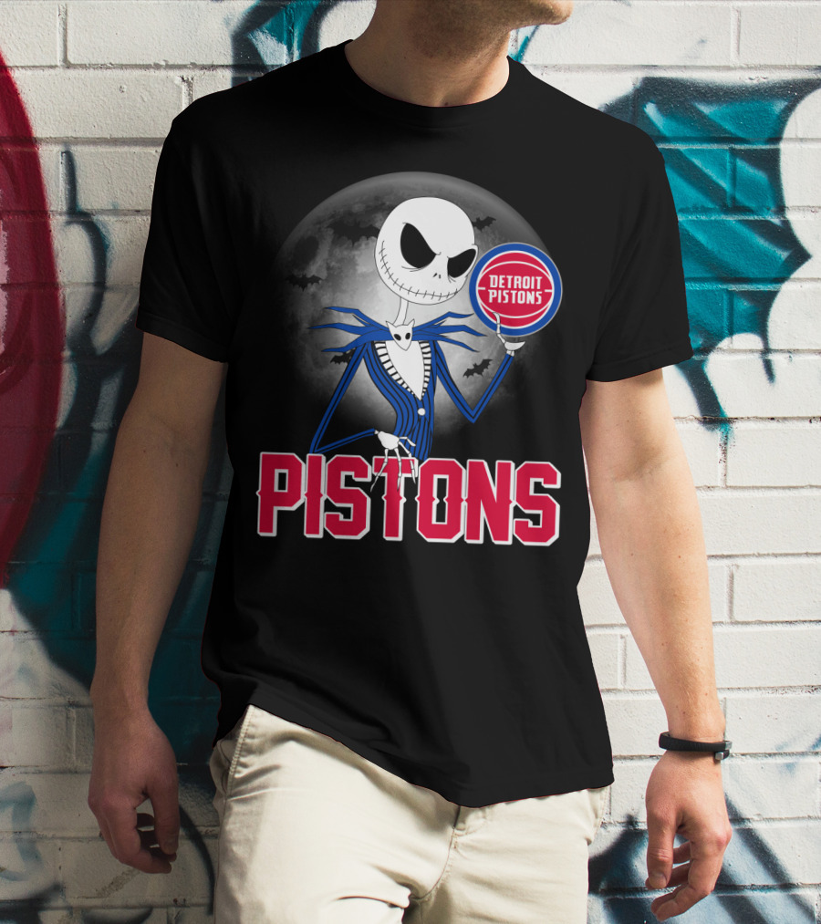 Jack Skellington Detroit Pistons Halloween Moon T-Shirt