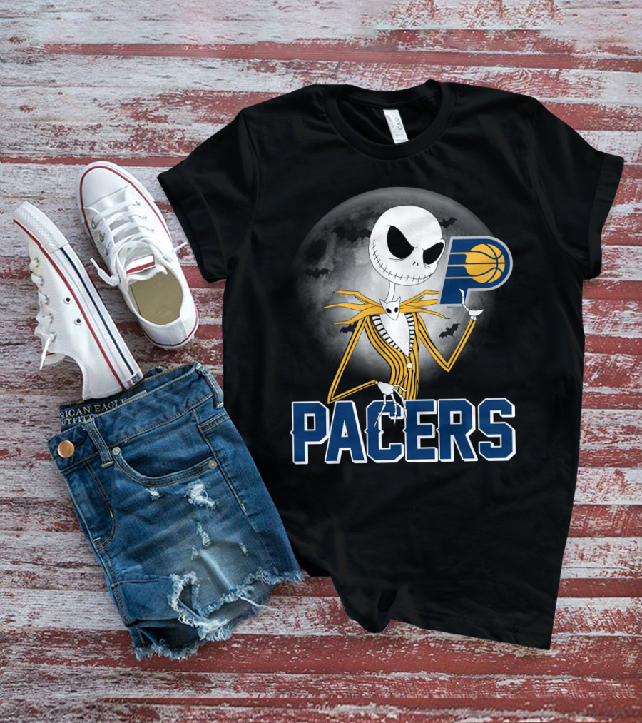 Jack Skellington Halloween Indiana Pacers Basketball Moon Bats T-Shirt