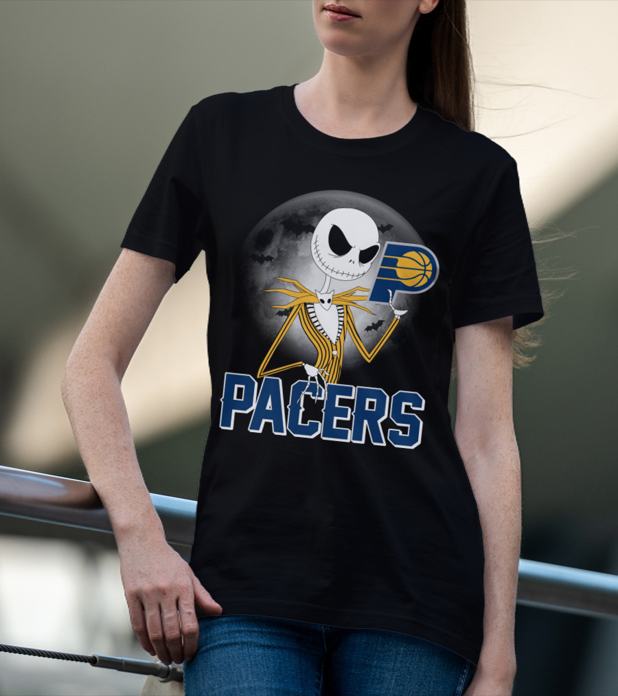 Jack Skellington Halloween Indiana Pacers Basketball Moon Bats T-Shirt