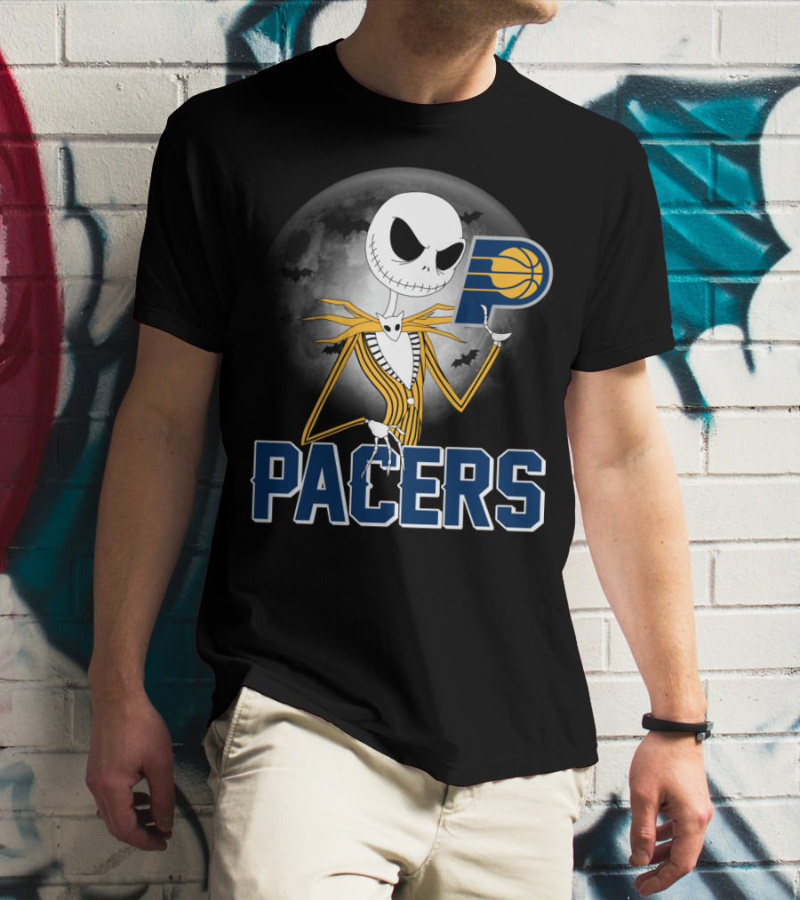 Jack Skellington Halloween Indiana Pacers Basketball Moon Bats T-Shirt
