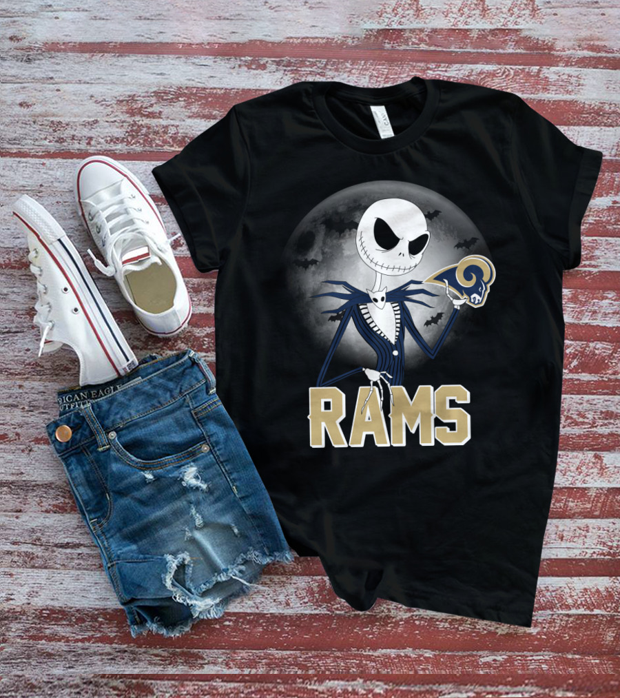 Jack Skellington Halloween Rams Moon Logos T-Shirt