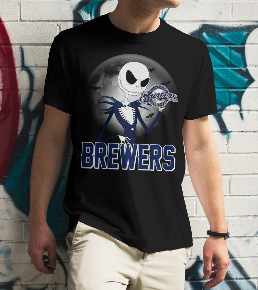 Jack Skellington Halloween Milwaukee Brewers Moon Bats T-Shirt