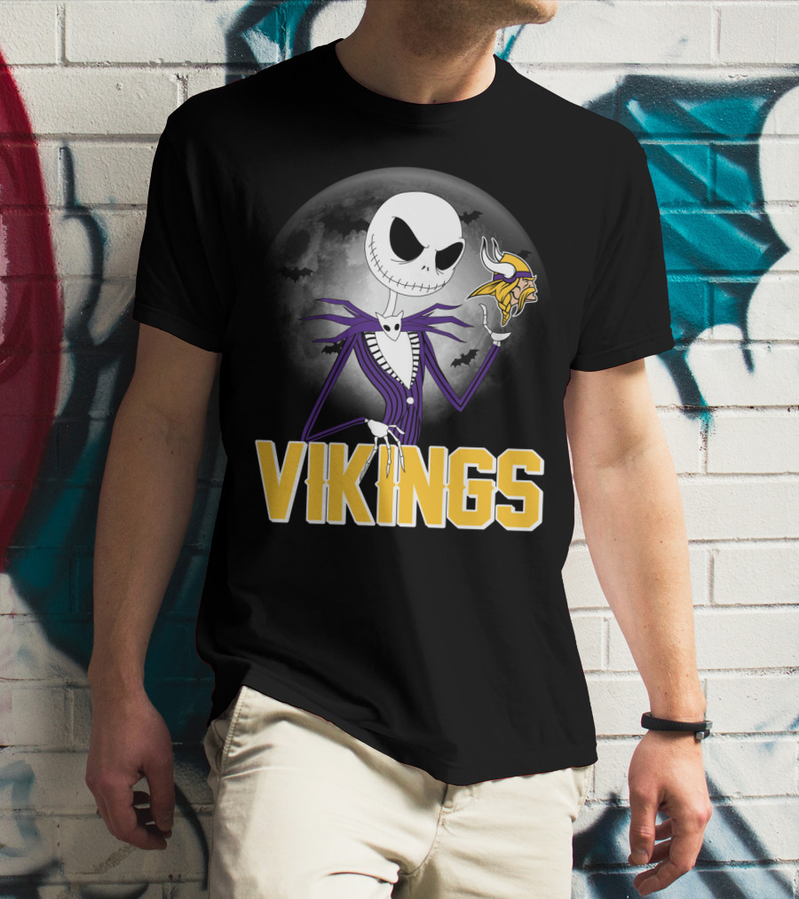 Jack Skellington Vikings Halloween Minnesota Football Theme T-Shirt
