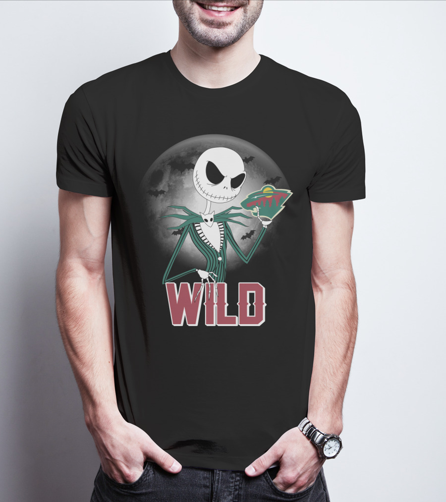 Jack Skellington Halloween Moon And Minnesota Wild Logo Spooky T-Shirt