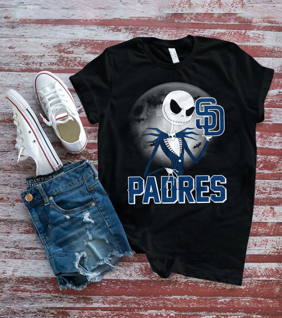 Jack Skellington San Diego Padres Halloween Moon Background T-Shirt