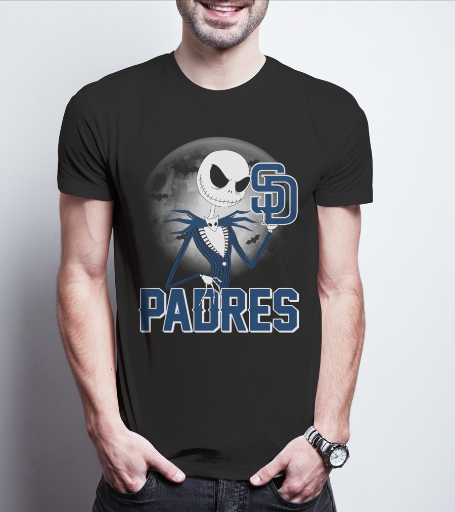 Jack Skellington San Diego Padres Halloween Moon Background T-Shirt