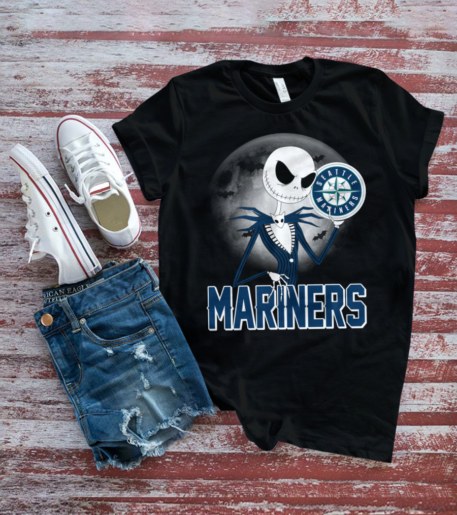 Seattle Mariners Jack Skellington Halloween Moon T-Shirt