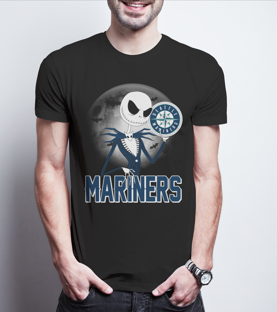 Seattle Mariners Jack Skellington Halloween Moon T-Shirt