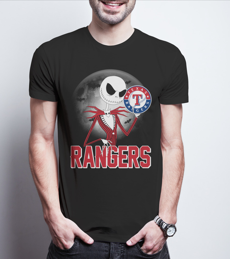 Jack Skellington Halloween Texas Rangers Baseball Moon T-Shirt