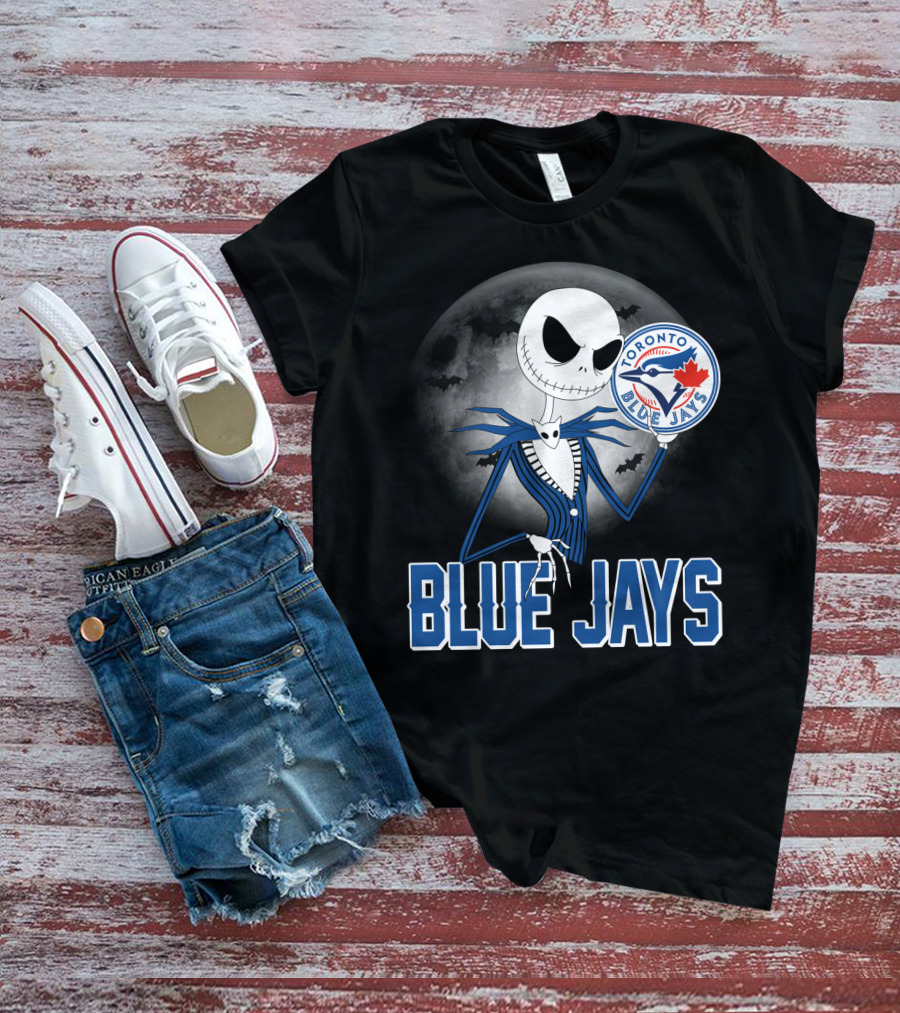 Jack Skellington Toronto Blue Jays Halloween Moon Bats T-Shirt