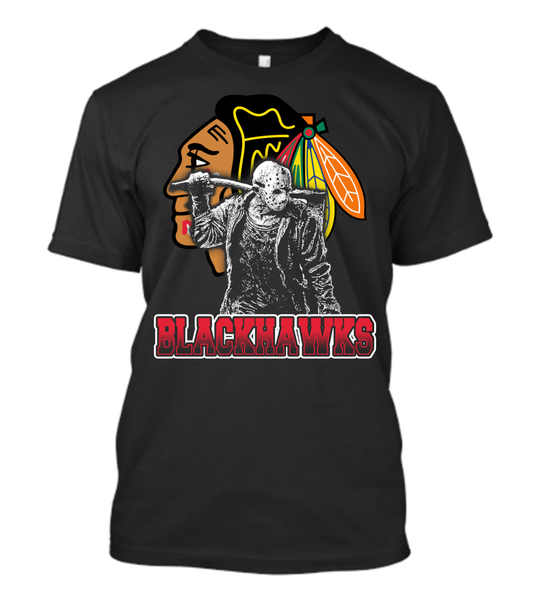 Jason Voorhees With Hockey Mask And Chicago Blackhawks T-Shirt
