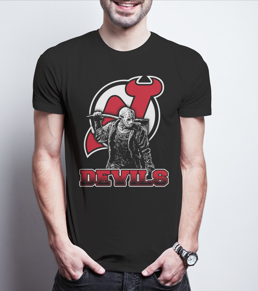 Voorhees New Jersey Devils Fan Mashup With Iconic Mask And Hockey T-Shirt