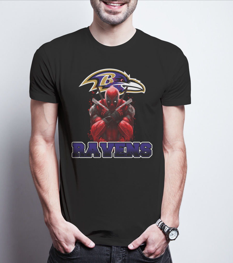 Baltimore Ravens Deadpool Crossed Swords Fan Combo T-Shirt