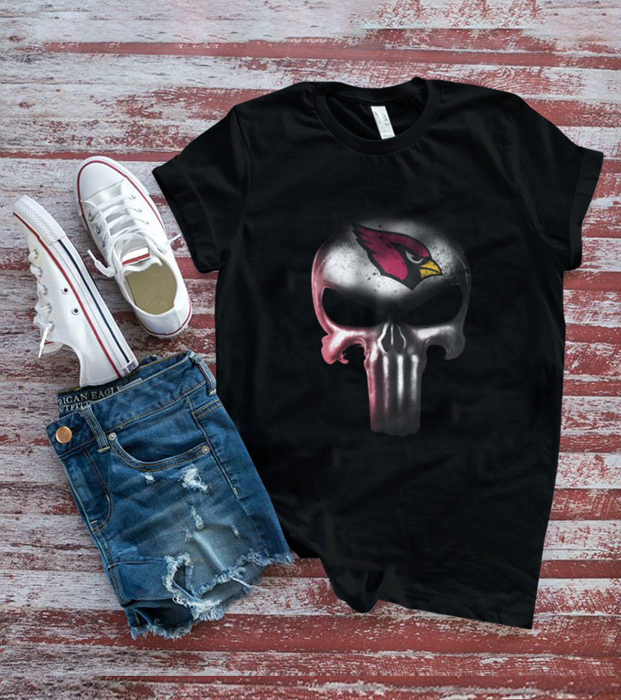 Arizona Cardinals Fan Punisher Skull Logo Fusion T-Shirt