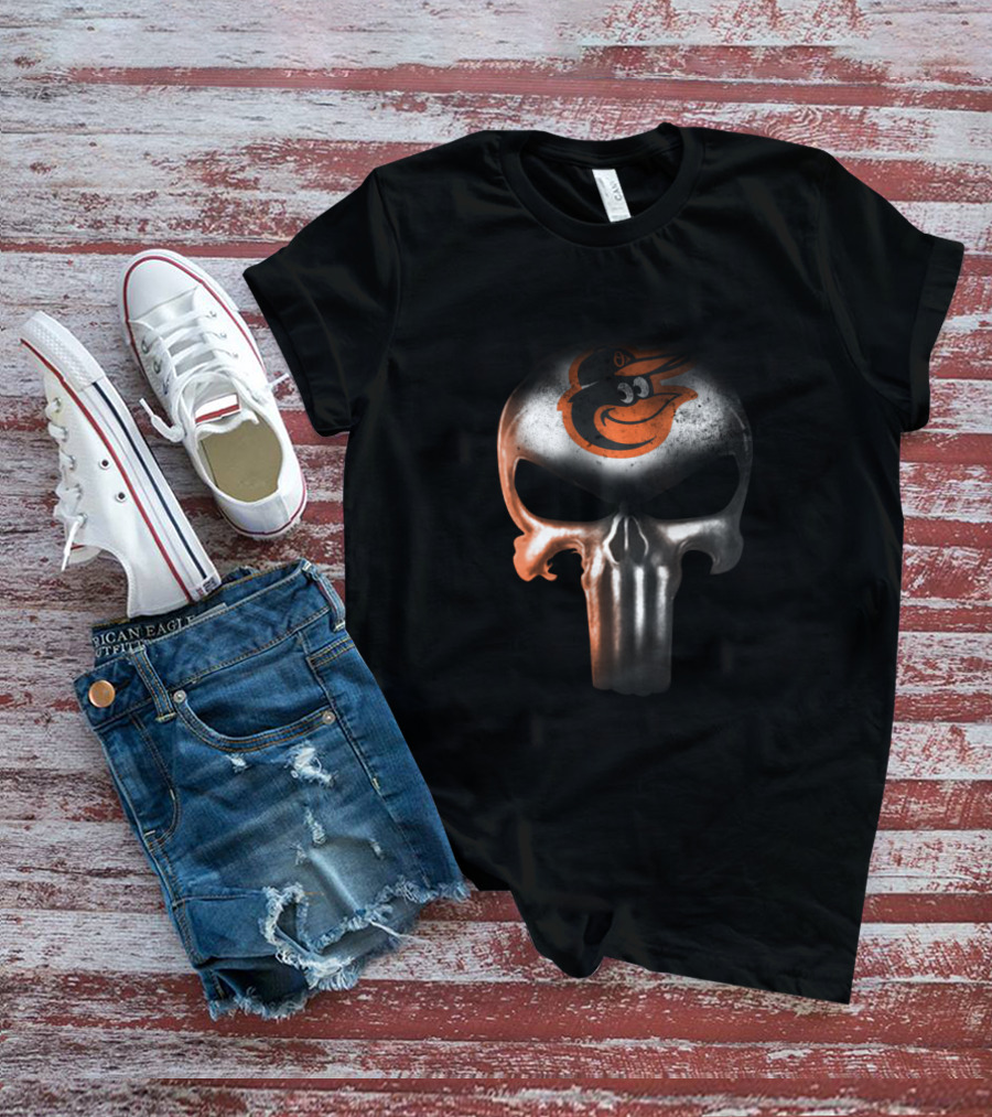 Punisher Skull With Baltimore Orioles Logo For Fans T-Shirt
