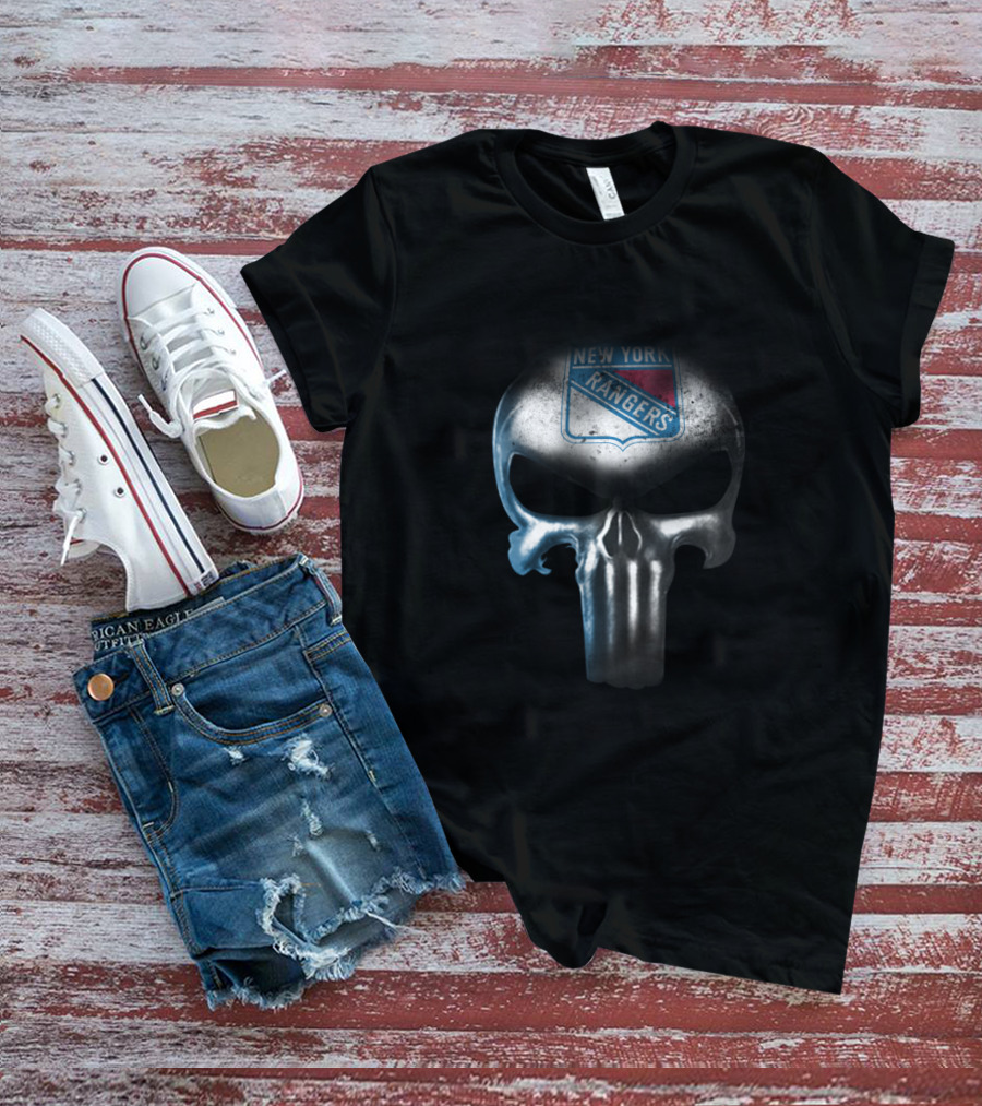New York Rangers Fans Punisher Skull Logo Fusion T-Shirt
