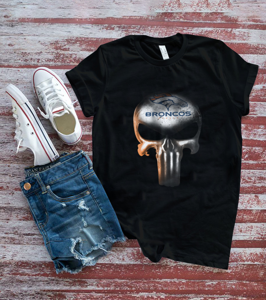 Denver Broncos Fans Unique Skull Design Featuring The Punisher T-Shirt