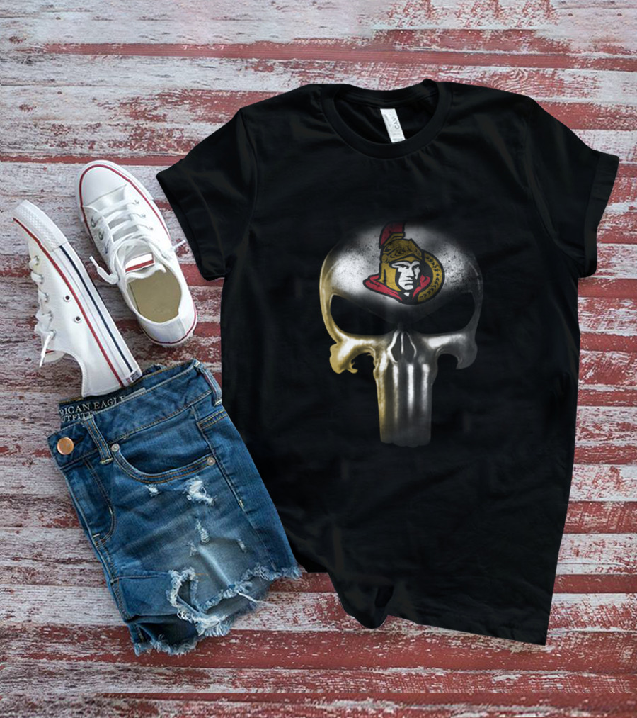 Ottawa Senators Punisher Skull Logo Fan Mashup T-Shirt
