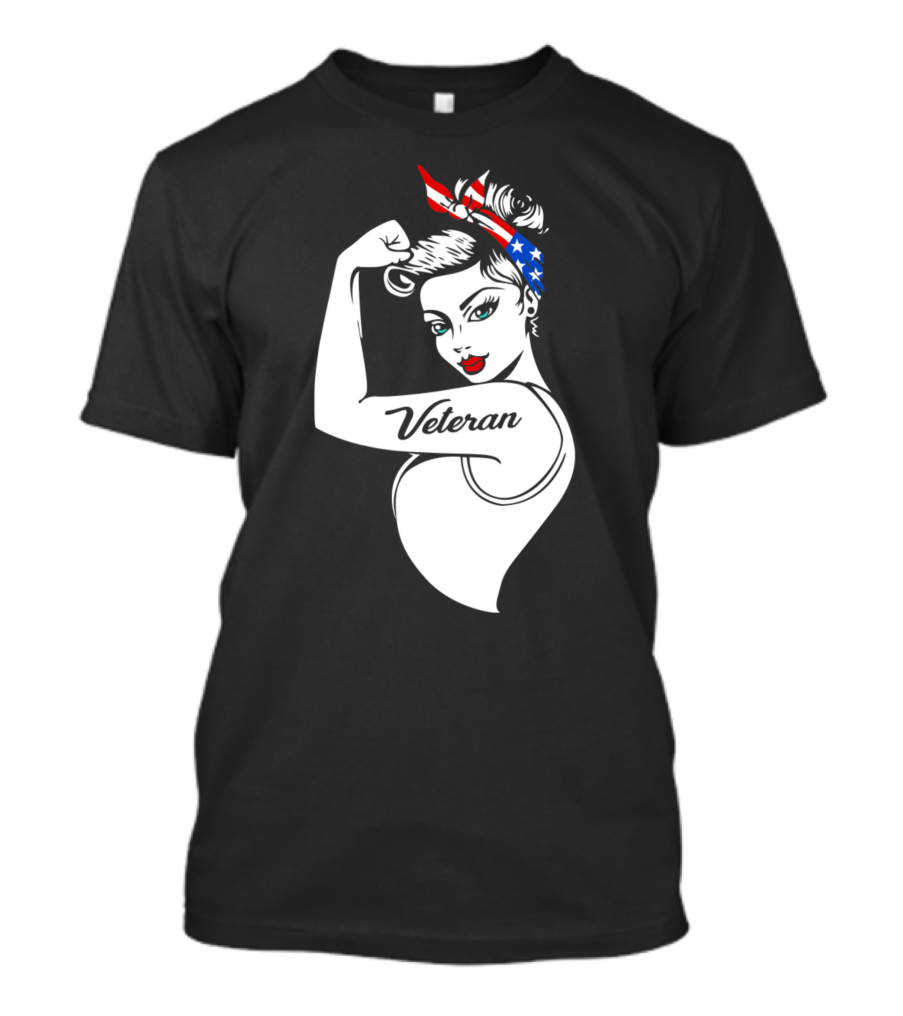 Veteran Strong Woman With Patriotic Headband Rosie The Riveter Style T-Shirt