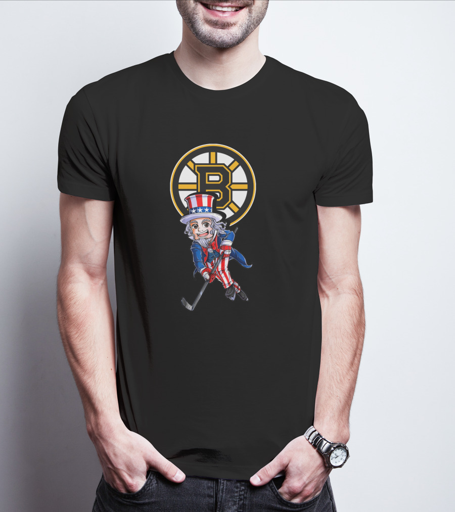 Uncle Sam Boston Bruins Hockey Patriotic 4Th Of July Fans T-Shirt