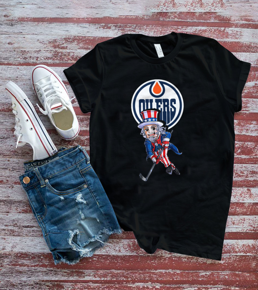 Uncle Sam Hockey Player Edmonton Oilers 4Th Of July T-Shirt