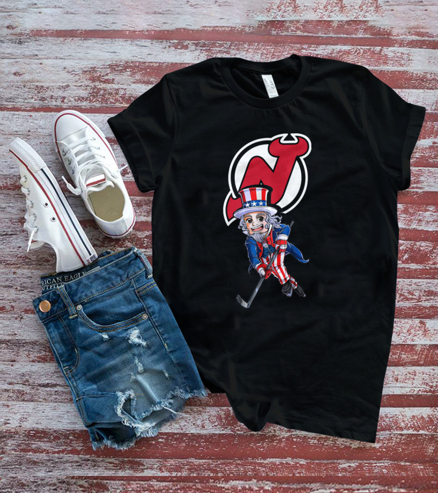 Uncle Sam Hockey Action With New Jersey Devils Independence Day T-Shirt