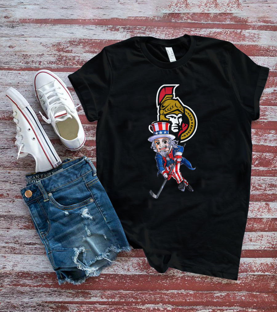 Uncle Sam Hockey With Ottawa Senators Emblem For 4Th Of July T-Shirt