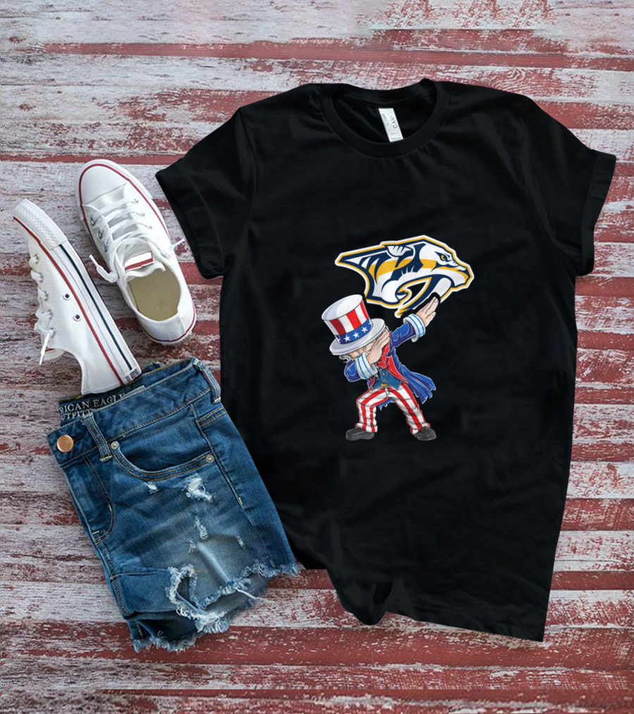 Uncle Sam Dabbing With Nashville Predators Logo 4Th July T-Shirt