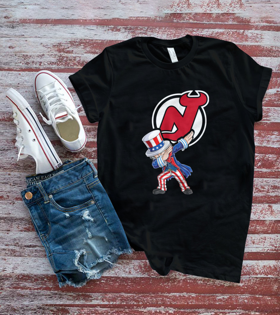 Uncle Sam Dabbing New Jersey Devils Logo Patriotic 4Th Of July T-Shirt