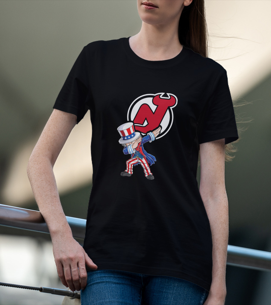 Uncle Sam Dabbing New Jersey Devils Logo Patriotic 4Th Of July T-Shirt