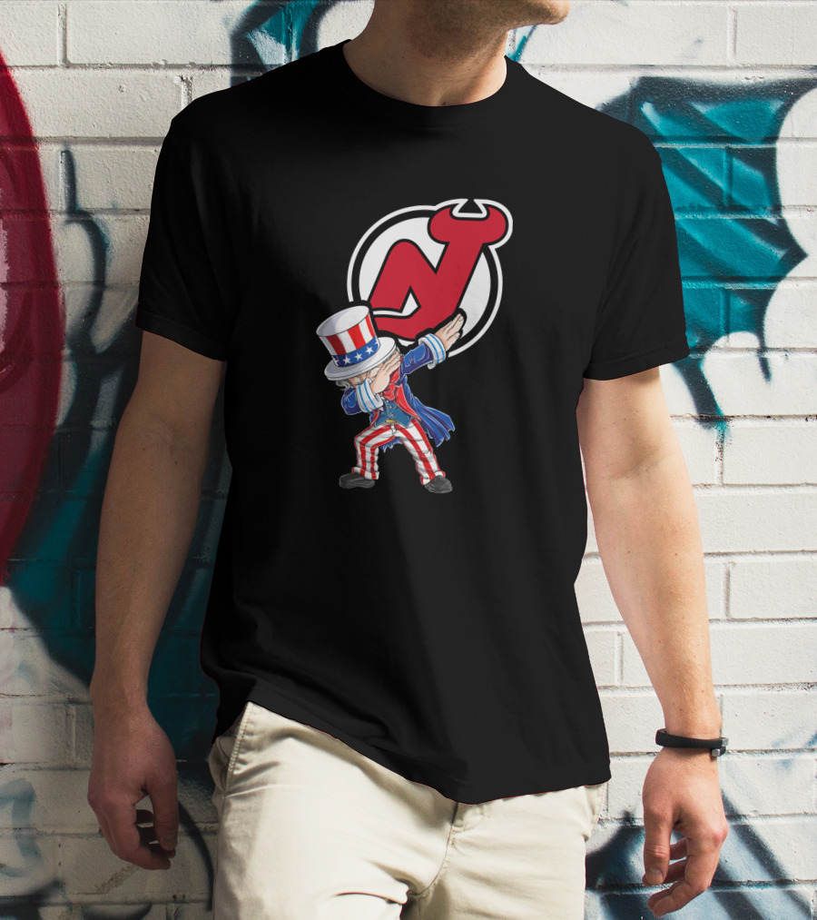 Uncle Sam Dabbing New Jersey Devils Logo Patriotic 4Th Of July T-Shirt