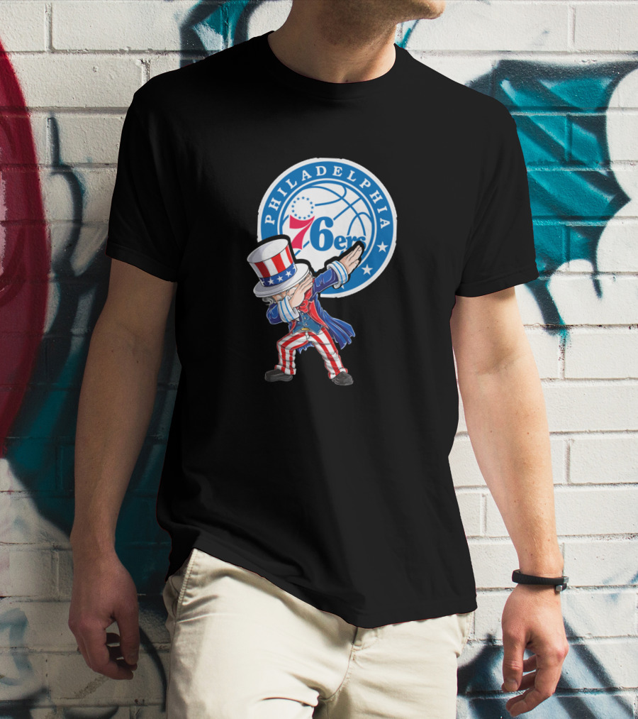Philadelphia 76ers 4Th July Uncle Sam Dabbing Basketball Motif T-Shirt