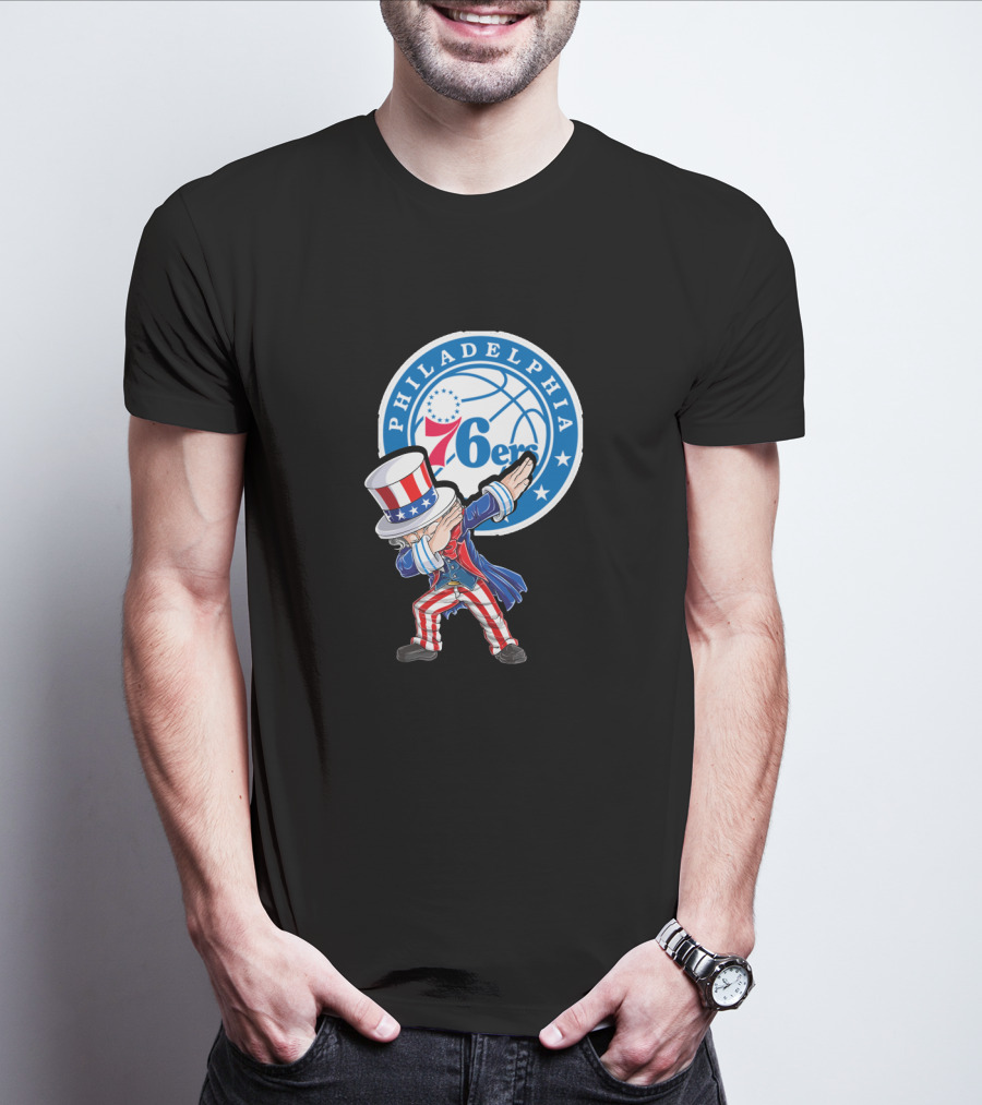 Philadelphia 76ers 4Th July Uncle Sam Dabbing Basketball Motif T-Shirt