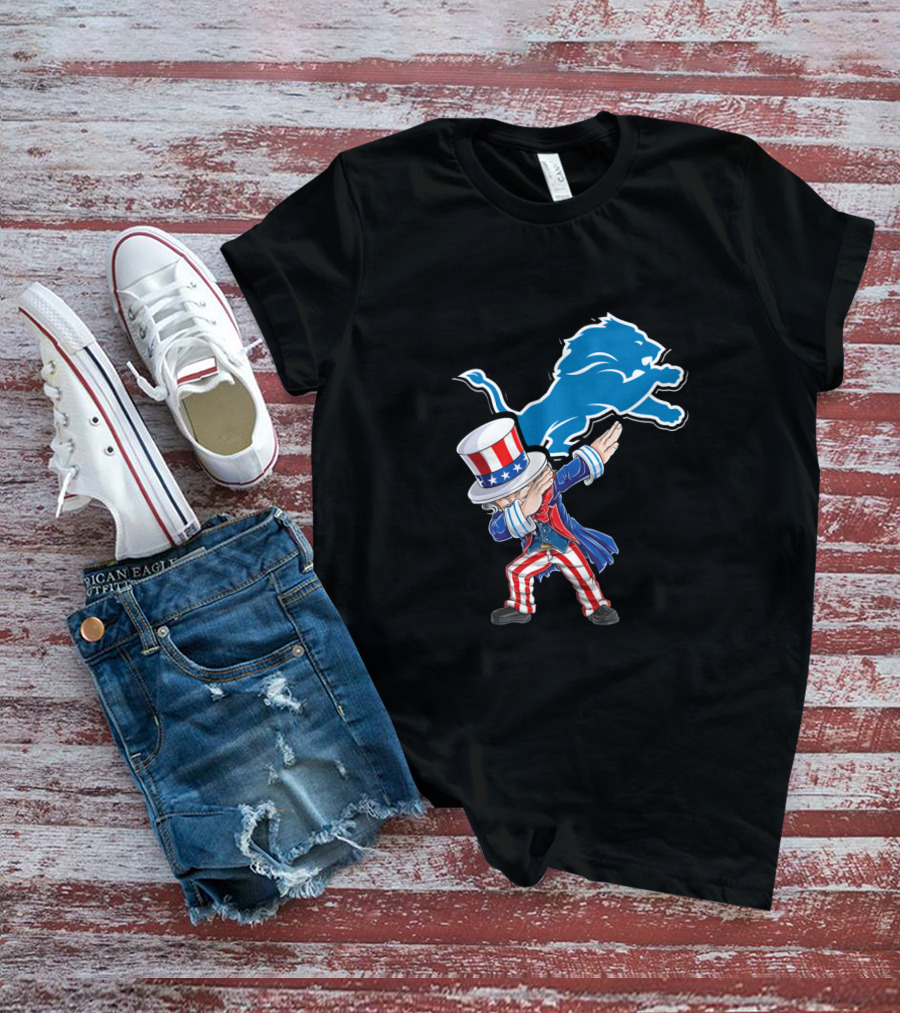 Uncle Sam Dabbing Detroit Lions 4Th Of July Fans T-Shirt