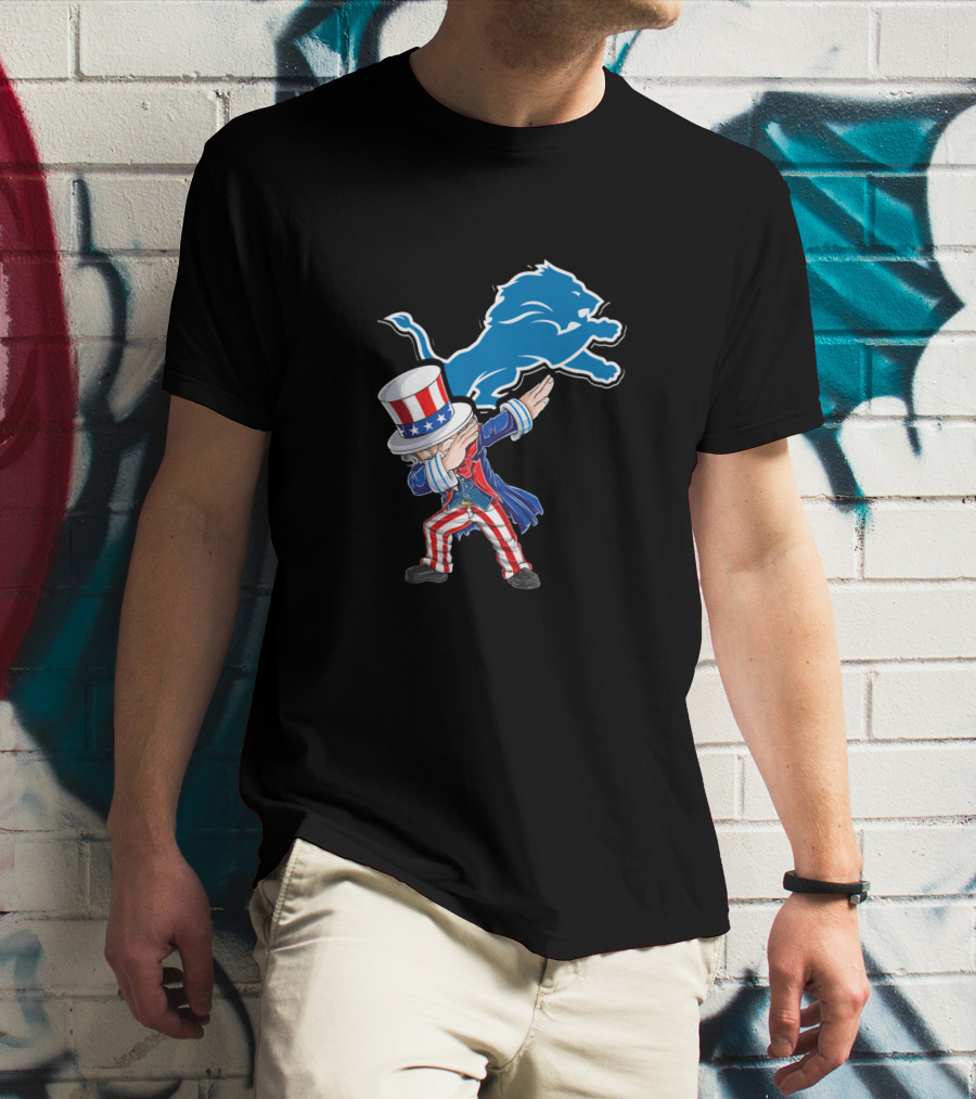 Uncle Sam Dabbing Detroit Lions 4Th Of July Fans T-Shirt