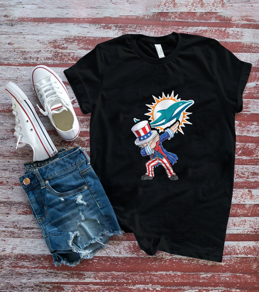 Uncle Sam Dabbing Miami Dolphins 4Th Of July Celebration T-Shirt