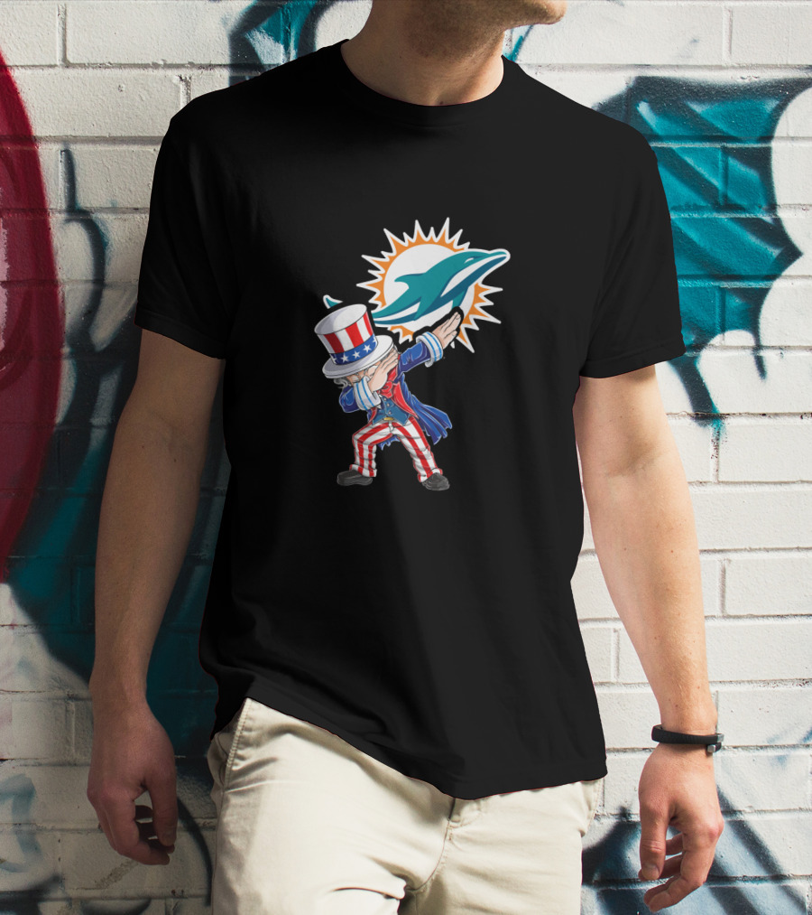 Uncle Sam Dabbing Miami Dolphins 4Th Of July Celebration T-Shirt